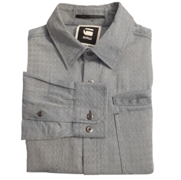 G-Star Raw Correct Men's Admiral Shirt Long Sleeve Blue Diamond Pattern Medium - Picture 1 of 10